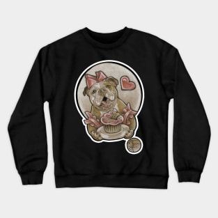 Bulldog Cutie & Cupcake - White Outlined Version Crewneck Sweatshirt